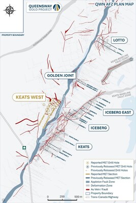 Figure 1. Plan view map showing the metallurgical testing cross sections Keats West 1 and Keats West 2 from the Program. (CNW Group/New Found Gold Corp.)