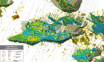Figure 3: Keats West pit looking northeast with reported holes highlighted. (CNW Group/New Found Gold Corp.)