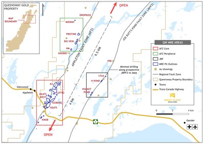 Figure 1. MRE Area – AFZ Core, AFZ Peripheral and JBP areas. (CNW Group/New Found Gold Corp.)