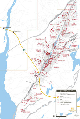 Figure 9: The Queensway North Project with the Appleton Fault Zone discoveries and locations of the drill holes reported in this news release. (CNW Group/New Found Gold Corp.)