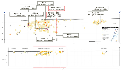 Figure 4: Big vein to Pristine longitudinal section (looking northwest) (CNW Group/New Found Gold Corp.)