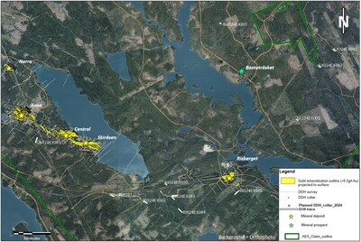 Figure 1 – Plan map of 2024 drilling at Barsele on orthophoto image. (CNW Group/First Nordic Metals Corp.)