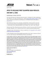 Pre- earnings ATCO Q1 2026 (CNW Group/ATCO Ltd.)