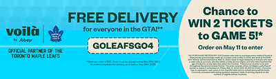 Go Leafs Go! Voilà by Sobeys celebrates Toronto Maple Leafs’ big win with free grocery delivery for EVERYONE in the GTA (CNW Group/Empire Company Limited)