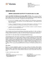 MEREN ANNOUNCES DATE OF ITS AGM ON MAY 20, 2026 (CNW Group/Meren Energy Inc.)