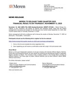 MEREN TO RELEASE THIRD QUARTER 2025 FINANCIAL RESULTS ON THURSDAY, NOVEMBER 13, 2025 (CNW Group/Meren Energy Inc.)