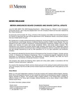 MEREN ANNOUNCES BOARD CHANGES AND SHARE CAPITAL UPDATE (CNW Group/Meren Energy Inc.)