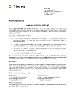 ANNUAL GENERAL MEETING (CNW Group/Meren Energy Inc.)