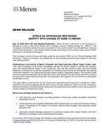 AFRICA OIL INTRODUCES NEW BRAND IDENTITY WITH CHANGE OF NAME TO MEREN (CNW Group/Africa Oil Corp.)