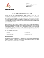 AFRICA OIL ANNOUNCES SHARE CAPITAL (CNW Group/Africa Oil Corp.)