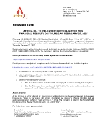 AFRICA OIL TO RELEASE FOURTH QUARTER 2024 FINANCIAL RESULTS ON THURSDAY, FEBRUARY 27, 2025 (CNW Group/Africa Oil Corp.)