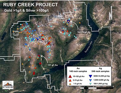 Map: Gold & Silver Showings (CNW Group/Stuhini Exploration Ltd.)