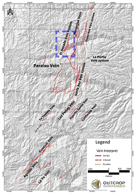 Map 2. Location of El Dorado vein system hosting Las Abejas shoot. (CNW Group/Outcrop Silver & Gold Corporation)