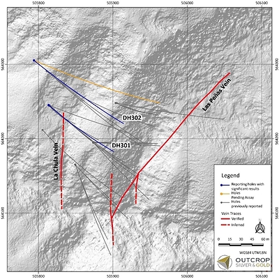 Map 1. Las Maras with drill hole traces. (CNW Group/Outcrop Silver & Gold Corporation)