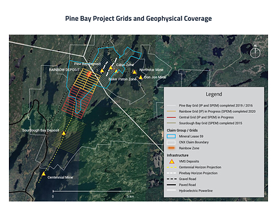 Pine Bay Project Grids and Geophysical Coverage (CNW Group/Callinex Mines Inc.)