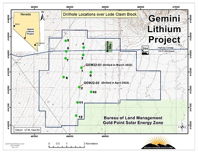 Drillhole Locations over Lode Claim Block (CNW Group/Nevada Sunrise Gold Corporation)