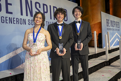 Congratulations to the top three Regeneron Science Talent Search award winners, Ava Grace Cummings, Matteo Paz and Owen Jianwen Zhang (left to right) Photo Credit: Chris Ayers Photography/Licensed by Society for Science