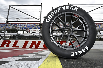 Goodyear will sport a vintage sidewall design on its Eagle race tires for all three national series races during NASCAR’s Official Throwback Weekend. The sidewall design was last used during the 1980-1992 Cup Series race seasons and pays tribute to the first time Goodyear featured “Eagle” on its race tires’ sidewalls in NASCAR. (NASCAR images for Goodyear)
