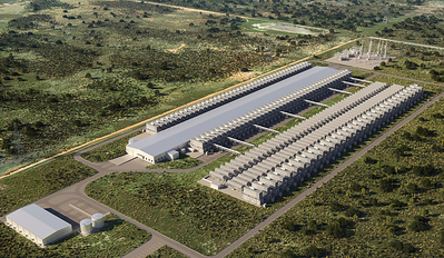 Digital rendering of Galaxy’s expanded Helios campus, optimized for hosting AI and HPC infrastructure. (CNW Group/Galaxy Digital Inc.)