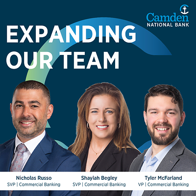 From left to right: Nicholas Russo, SVP, Commercial Banking Officer; Shaylah Begley, SVP, Commercial Banking Officer; Tyler McFarland, VP, Commercial Banking Officer