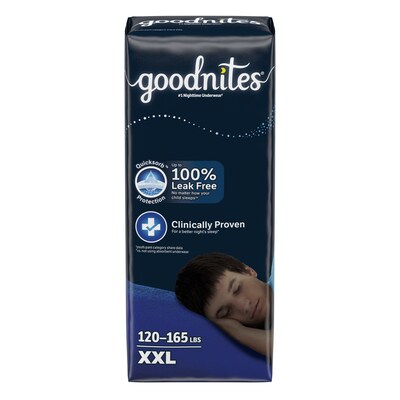 Goodnites® is proud to announce the launch of its new XXL size, fitting kids up to 165 lbs.