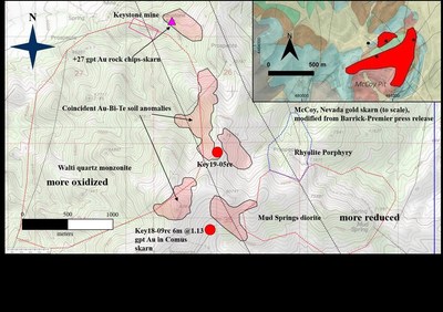 Gold bearing Nina Skarn at Keystone: adjacent to multi-phase Late Eocene intrusives (PRNewsfoto/U.S. Gold Corp.)