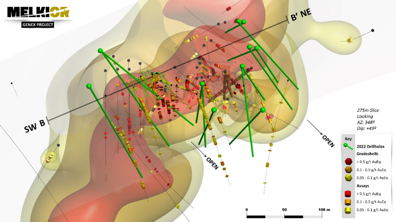 Figure 3: Phase 1 drilling angled long view looking NW (“BB”)