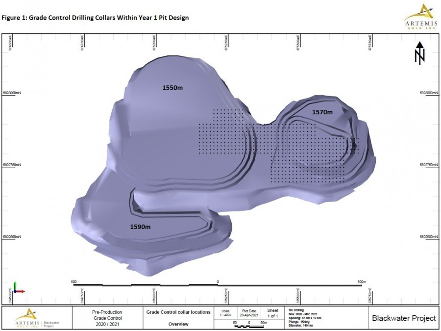 Figure 1 - Grade Control Drilling Collars Within Year 1 Pit Design (CNW Group/Artemis Gold Inc.)