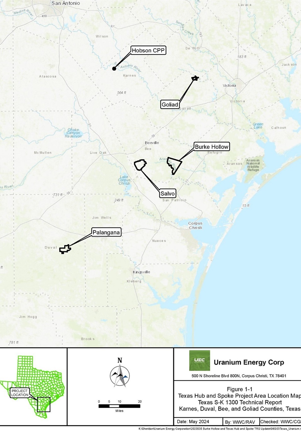 Figure 1-1 Texas Hub and Spoke Project Area Location Map Texas S-K 1300 Technical Report Karnes, Duval, Bee, and Goliad Counties, Texas