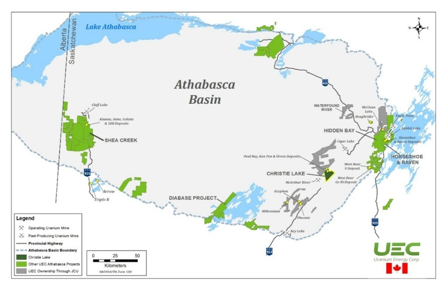 UEC news release Jan 23, 2023 - Figure 1 - UEC's Athabasca Basin Projects (CNW Group/Uranium Energy Corp)