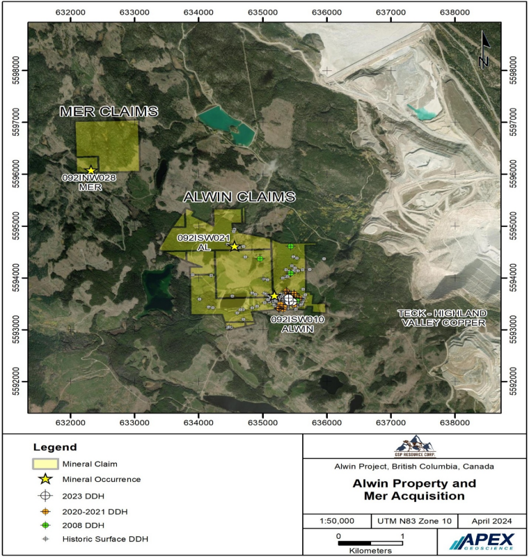 Figure 1: Mer and Alwin Mine Claims – Highland Valley Copper Camp