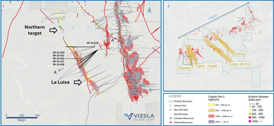 Figure 1: Plan map of recent drilling along the La Luisa vein. (CNW Group/Vizsla Silver Corp.)