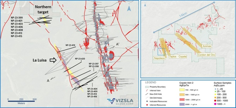 Figure 1: Plan map of recent drilling along the La Luisa vein. (CNW Group/Vizsla Silver Corp.)