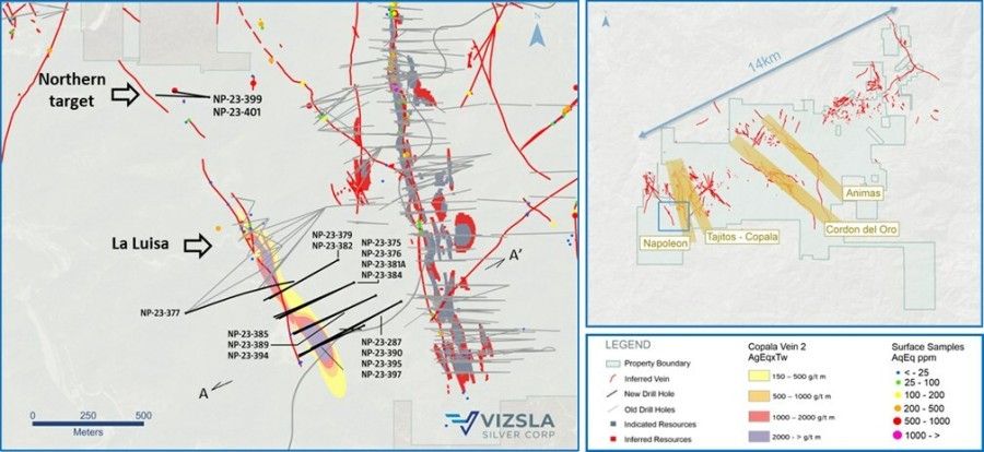 Figure 1: Plan map of recent drilling along the La Luisa vein. (CNW Group/Vizsla Silver Corp.)