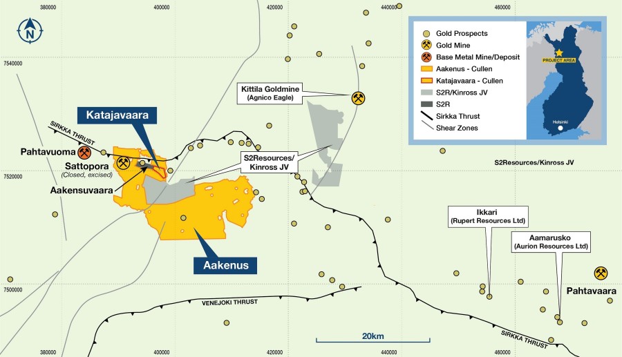 Figure 1. Location of Cullen’s Katajavaara and Aakenus projects, northern Finland. (CNW Group/Capella Minerals Limited)