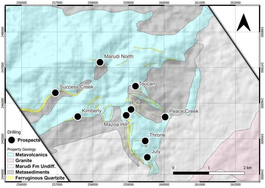 Figure 1. New Marudi property scale geology. (CNW Group/Golden Shield Resources)
