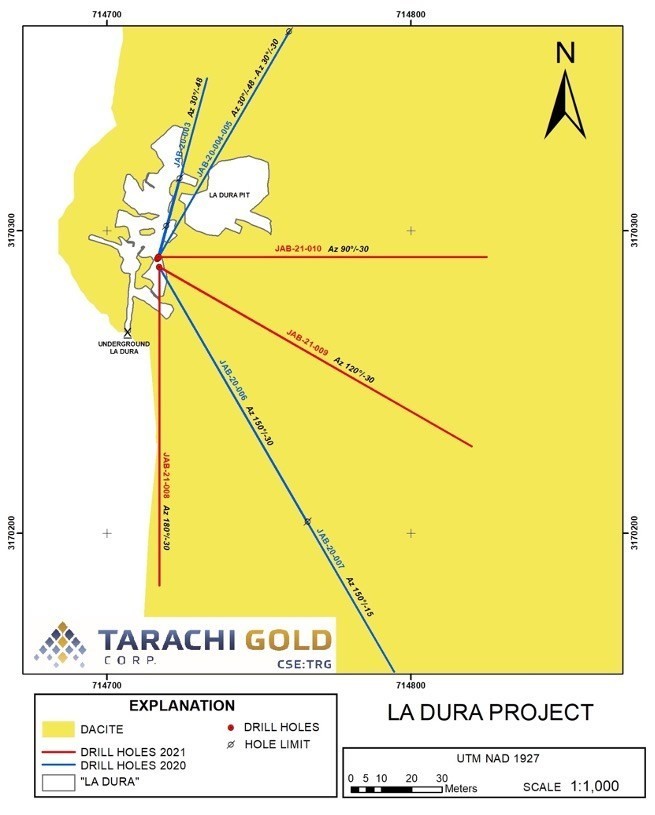 Underground Drill Holes at La Dura (CNW Group/Tarachi Gold Corp.)