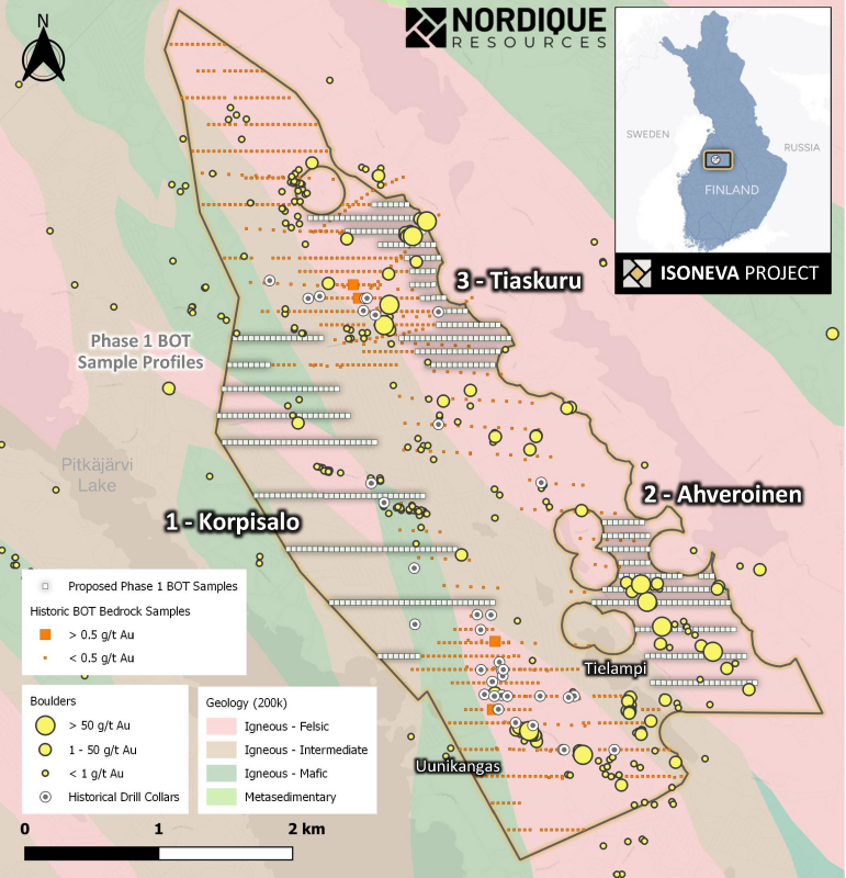 Figure 1: Isoneva proposed Phase 1 Base of Till (BOT) drill sample locations