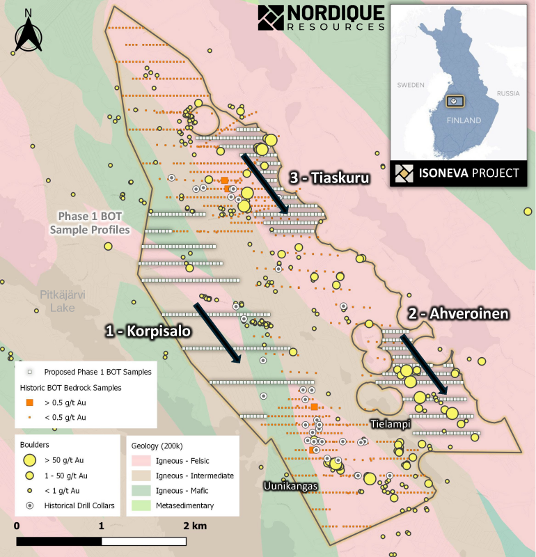 Figure 1: Isoneva Proposed Phase 1 Base of Till (BOT) Drill Sample Locations