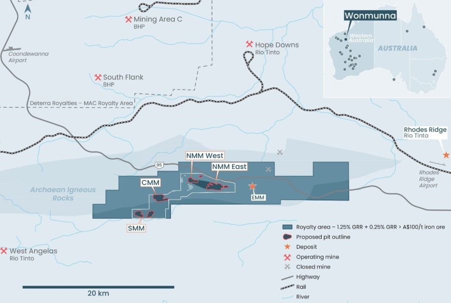Figure 1: Wonmunna royalty tenure in relation to large Pilbara iron ore mines. (CNW Group/Vox Royalty Corp.)