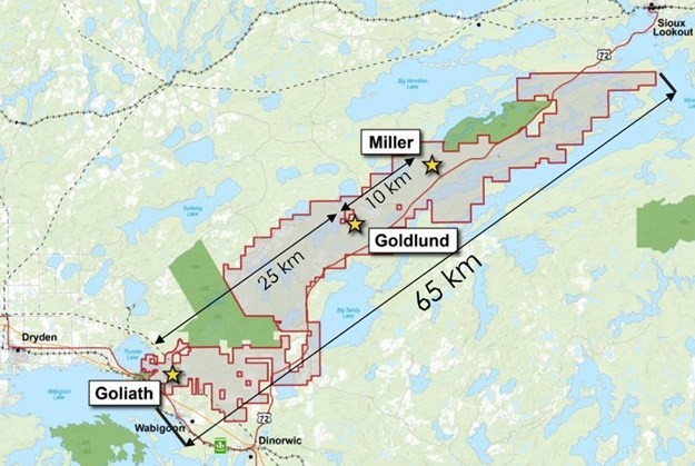 Figure 1: Goldlund Royalty Location within Goliath Gold Complex (Source: https://treasurymetals.com/site/assets/files/4246/treasury_metals_investor_presentation_may.pdf) (CNW Group/Vox Royalty Corp.)