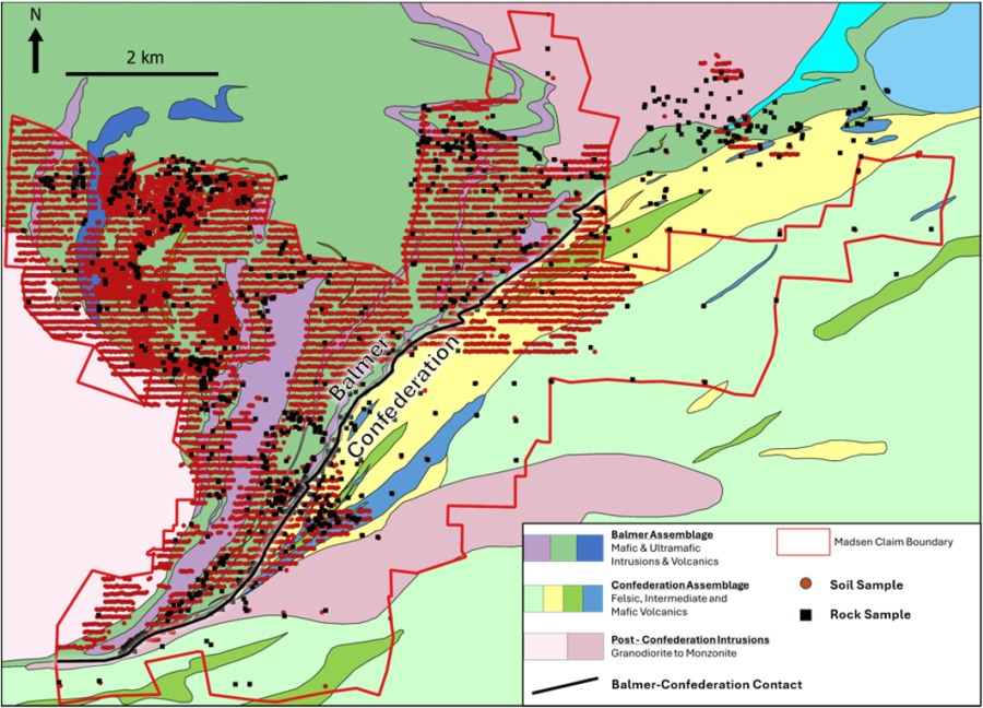 Plan Map Showing Density of Surface Sampling Data Collected During 2014-2022 Across the Madsen Property
