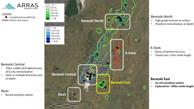 Figure 1. Berezski Trend showing principal targets (CNW Group/Arras Minerals Corp.)