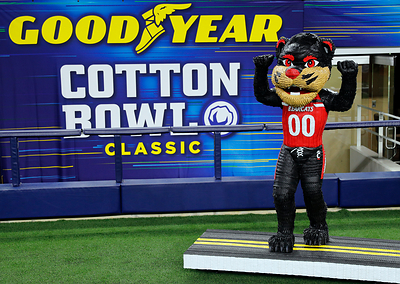 Goodyear celebrates the University of Cincinnati’s road to the Goodyear Cotton Bowl Classic by unveiling life-sized tire art of the Bearcat mascot. The artwork – which took more than 182 hours to complete – is made from 140 Goodyear tires, approximately 7,000 staples and stands nearly seven feet tall. (Richard Rodriguez/AP Images for Goodyear)