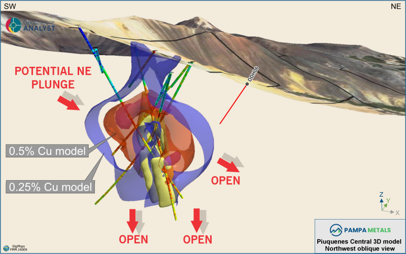 Figure 3 : Piuquenes Central 3D Model – Potential NE Plunge