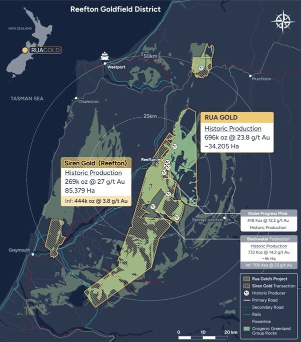 Figure 1: Tenement map of the Reefton Goldfield. (CNW Group/Rua Gold Inc.)