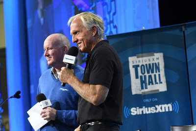 Greg Norman (right) will be the lead analyst and Brian Katrek (left) will be the play-by-play announcer for SiriusXM’s exclusive audio broadcasts of the Masters Tournament this April. (credit: Gerardo Mora/Getty Images for SiriusXM)
