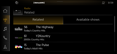 SiriusXM with 360L on 2021 Model Year Audi Vehicles: The “Related” recommendations feature allows listeners to easily discover other channels and on demand shows/episodes related to the currently playing channel and content.