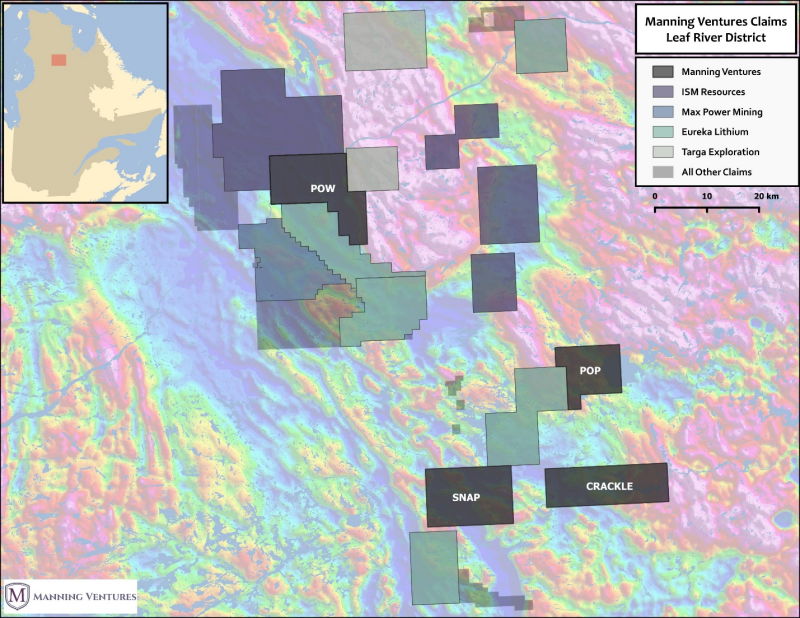 Figure 2: Manning project locations and neighboring companies in the Leaf River Lithium Camp