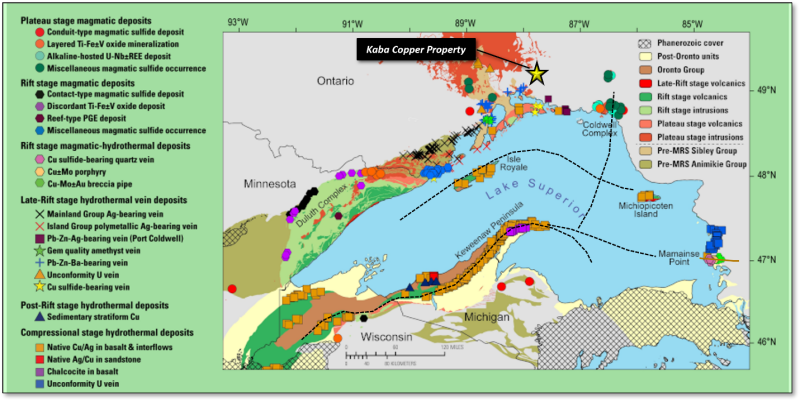 Figure 2: Late rift stage hydrothermal deposits related to the Mid Continental Rift